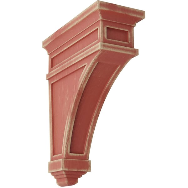 Ekena Millwork 4 1/2"W x 10"D x 13 3/4"H Arlington Wood Vintage Decor Corbel, Salvage Red CORWD04X10X13ARRD - main